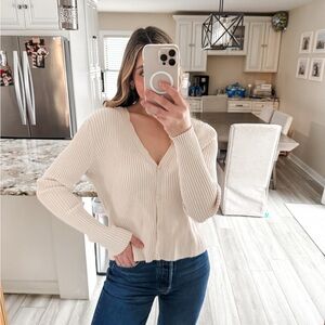 H&M Cream Ribbed Button Front Cardigan XXL